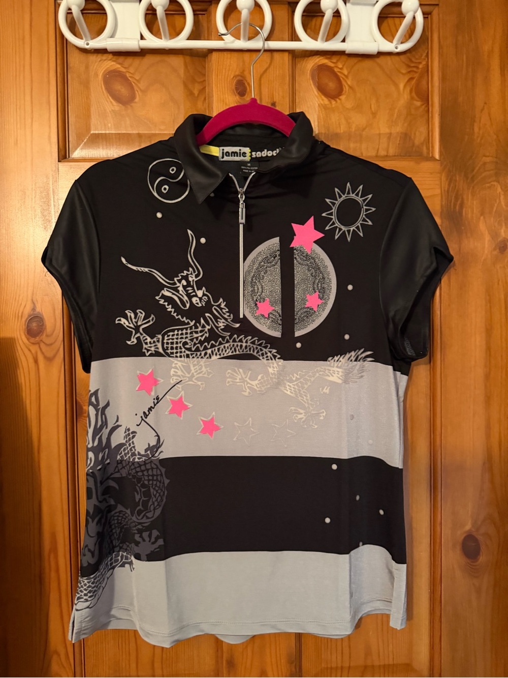 jamie sadock Black Polo with Pink and Yellow Trim great for Golf